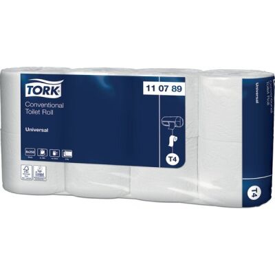 Toilettenpapier Universal, 2-lagig, weiß, System-T4, Prägung, 250 Blatt/Rolle, 8 Rollen/Packung