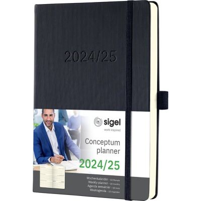 Wochenkalender Conceptum DIN A5, 2024/2025, 18 Monate, 1 Woche/2 Seiten, 256 Seiten, Gummibandverschluss, Stiftschlaufe, schwarz