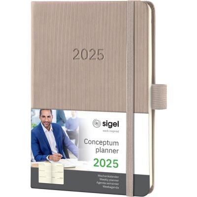 Wochenkalender CONCEPTUM® 2025, DIN A6, 1 Woche/2 Seiten, 176 Seiten, Gummibandverschluss, Stiftschlaufe, Hardcover, taupe