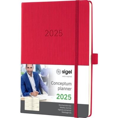 Wochenkalender CONCEPTUM® 2025, DIN A5, 1 Woche/2 Seiten, 192 Seiten, Gummibandverschluss, Stiftschlaufe, Hardcover, red