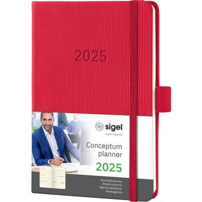 Wochenkalender CONCEPTUM® 2025, DIN A6, 1 Woche/2 Seiten, 176 Seiten, Gummibandverschluss, Stiftschlaufe, Hardcover, red