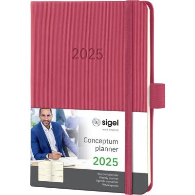 Wochenkalender CONCEPTUM® 2025, DIN A6, 1 Woche/2 Seiten, 176 Seiten, Gummibandverschluss, Stiftschlaufe, Hardcover, marsala red