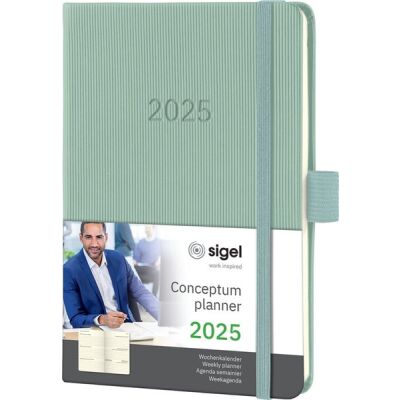 Wochenkalender CONCEPTUM® 2025, DIN A6, 1 Woche/2 Seiten, 176 Seiten, Gummibandverschluss, Stiftschlaufe, Hardcover, mint green