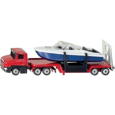 Tieflader mit Boot aus Metall und Kunststoff