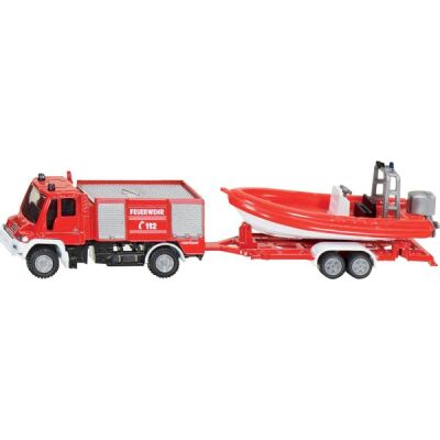 Unimog Feuerwehr mit Boot aus Metall und Kunststoff