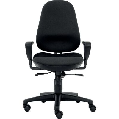 Bürodrehstuhl Ultra XL, Armlehnen höhenverstellbar, Rückenlehne/Sitz gepolstert schwarz, Fußkreuz Kunststoff schwarz, Hartbodenrollen, Nutzergewicht bis 150 kg