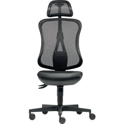 Bürodrehstuhl Ergo Mesh, Nutzergewicht bis 100 kg, ohne Armlehnen, Bandscheiben-Sitz, Teppichbodenrollen, schwarz
