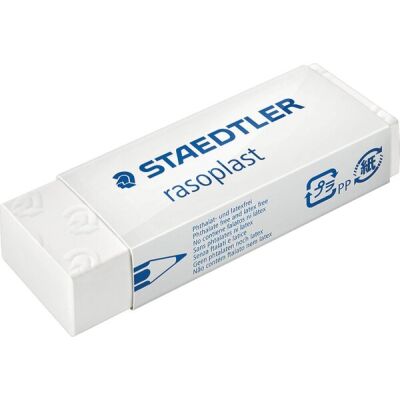 Radierer rasoplast, für Bleistifte/Farbstifte auf Papier, PVC-Radierer, phthalatfrei, latexfrei, 65 x 13 x 23 mm, Radierer weiß, Banderole weiß