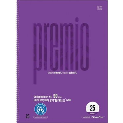 Premio Collegeblock DIIN A4, 80 Blatt, 90g/qm, Lineatur 25, 9 mm liniert mit Rand, 4-Loch, violett