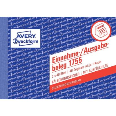 Einnahme-/Ausgabebeleg, DIN A6 quer, 2 x 40 Blatt, selbstdurchschreibend, mit Mikroperforation, alle Blätter gelocht, Farbe: weiß/gelb