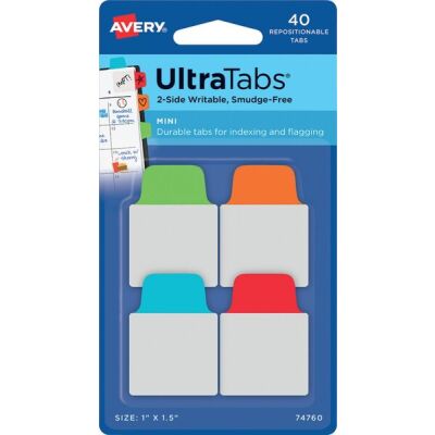 Haftstreifen UltraTabs Klas 25,4 x 38 mm, 40 Haftstreifen, Lasche: grün, blau, rot, orange