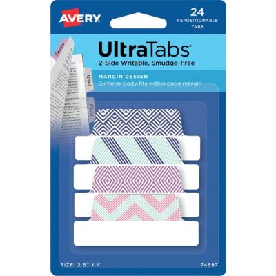 Haftstreifen UltraTabs Design, 63,5 x 25 mm, Polyester mit papierbeschichteter Lasche, blau, grün, rosa, lila, 24 Haftstreifen