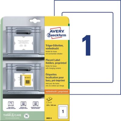 Träger-Etiketten 220 x 160 mm, weiß/hellgrau, vorbedruckt, glänzend, permanent haftend, 5 Blatt, 5 Etiketten