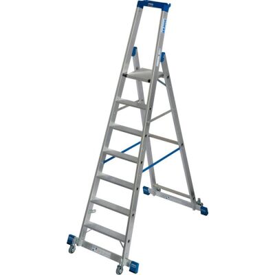 STABILO STUFEN-STEHLEITER, FAHRBAR MIT TRAVERSE 7 STUFEN