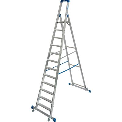 STABILO STUFEN-STEHLEITER, FAHRBAR MIT TRAVERSE 12 STUFEN