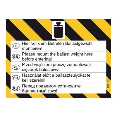 ETIKETT ACHTUNG BALLASTGEWICHT 60x45 MM, 5 STÜCK