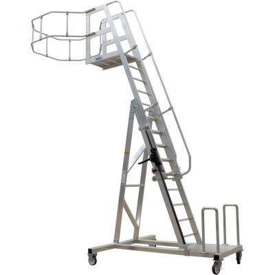 STABILO TANKWAGENLEITER, KORB RUND, PLATTFORM ALU-GITTERROST, VOLLGUMMI-BEREIFUNG