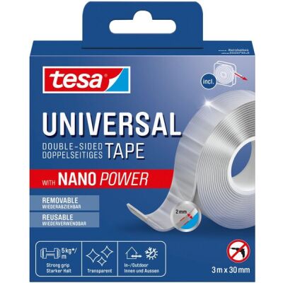 tesa® Universal doppelseitiges Tape Nano Power, 3 m x 3 cm