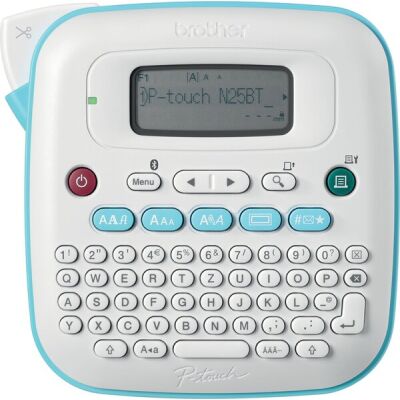 Beschriftungsgerät Aura PT-N25BT, QWERTZ-Tastatur, 250 Symbole, Bluetooth, App, weiß/blau