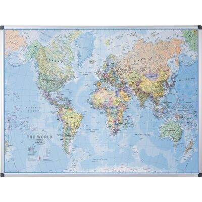 Tafel, Weltkarte, magnetisch, (H x B x T) 1200 x 900 x 24 mm, mehrfarbig