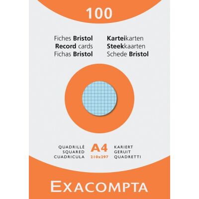 Karteikarten DIN A4 kariert, Faltschachtel, 205g/qm, 100 Stück, sortiert in 5 Farben