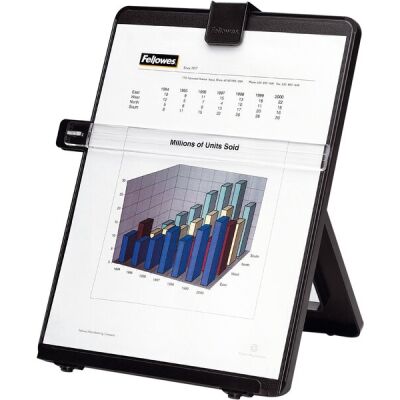Workstation Dokumentenhalter Kunststoff, zusammenklappbar, abnehmares Lineal, für bis 125 Blatt Neigungswinkel verstellbar, schwarz