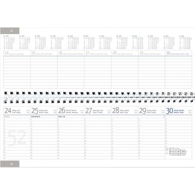 Querkalender, 1 Woche / 2 Seiten, Karton weiß, Wire-O-Bindung, 128 Seiten