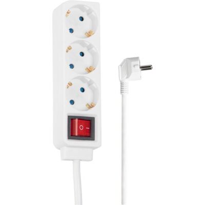 Steckdosenleiste, 3-fach, 45° gedreht, mit Schalter, Kabellänge 1,4 m, weiß