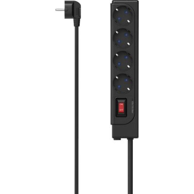 Steckdosenleiste, 4-fach, 45° gedreht, mit Schalter, Kabellänge 1,5 m, Überspannungsschutz, schwarz