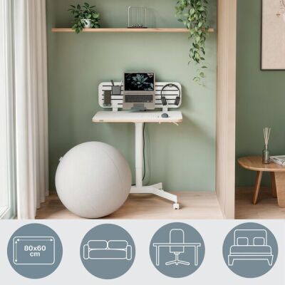 Sitz-Steh-Schreibtisch Ergo Compact, mobil, feststellbare Rollen, pneumatisch unterstützte Höhenverstellung, weiß