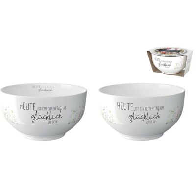 Schale Porzellan, Füllmenge 400 ml, Banderole mit Grußfeld, spülmaschinenfest, Motiv: Heute ist ein guter Tag...