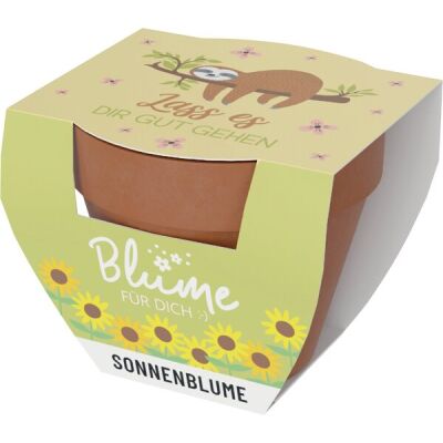 Blumentopf mit Blume Motiv Faultier