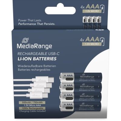 USB-C Batterien, Micro, AAA, 1,5 V, USB-C Anschluss, Ladezeit ca. 2 Stunden, bis zu 1200 Ladezyklen, 4er Pack