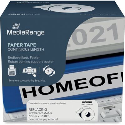 Papieretikett kompatibel zu Brother DK-22205, 62 mm x 30.48 m, schwarz auf weiß