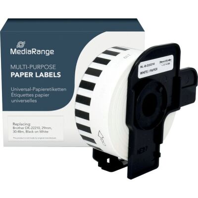 Papieretikett kompatibel zu Brother DK-22210, 29 mm x 30.48 m, schwarz auf weiß