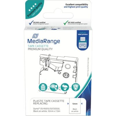 Schriftband kompatibel zu Dymo D1/45013/S0720530, 12 mm x 7 m, permanent haftend, schwarz auf weiß