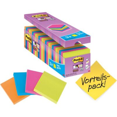 Super Sticky Notes, 76 x 76 mm, 24 Blöcke, farbig sortiert