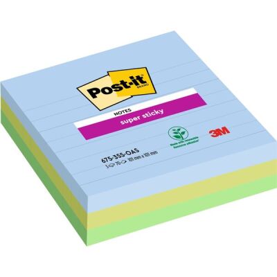 Super Sticky Notes 6753SSMX, 101 x 101 mm, denimblau, limonengrün, immergrün, 3 Blöcke à 70 Blatt