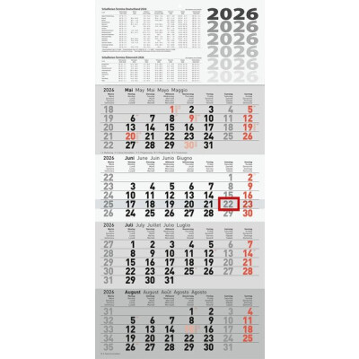 4-Monats-Wandkalender, 4 Monate/1 Seite, 33 x 65 cm, Druck: anthrazit/rot