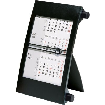 3-Monats-Tischkalender, 3 Monate/1 Seite, schwarz, 11 x 18,3 cm, Datumsschieber rot, 3 Monate im Sichtfeld