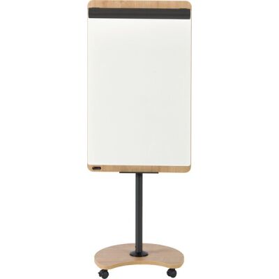 Flipchart Transformer, 680 x 970 mm, magnethaftend, umwandelbar zu einem Tisch, Rundfuß, höhenverstellbar, Gestell Holzoptik, Tafelfläche weiß