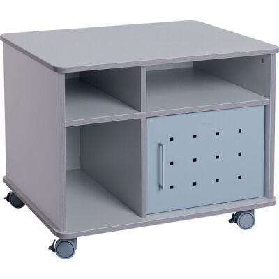 Druckerwagen, 4 Fächer, Tür, mobil, feststellbare Rollen, grau