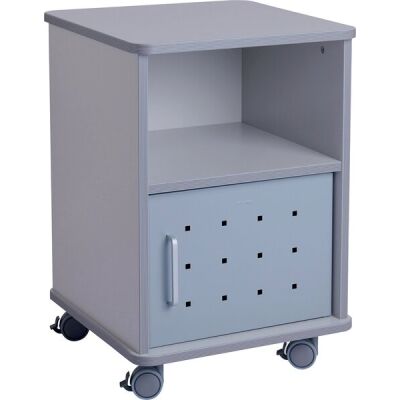 Druckerwagen, 2 Fächer, Tür, mobil, feststellbare Rollen, grau