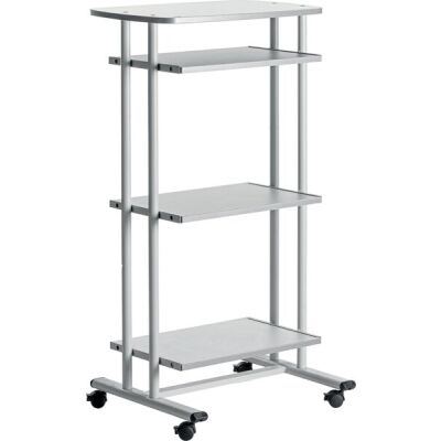 Computertisch, 3 Böden, ausziehbar, grau