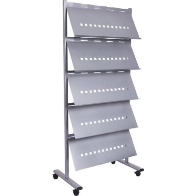 Prospektständer, mobil, 5 Böden, 3x DIN A4 pro Boden, Maße (B x H x T) 770 x 1850 x 490 mm, grau
