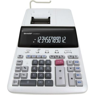 Tischrechner, 12-stellig, druckend, LCD-Anzeige, Druck: schwarz/rot, Batterie (Stützfunktion), Netzbetrieb