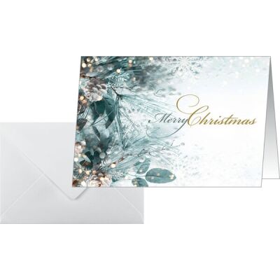 Weihnachts-Karten mit Umschläge, Eucalyptus magic, Weißkarton, matt, 25+25 Stück
