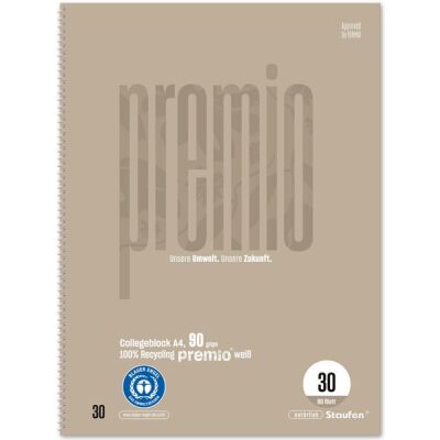 Premio Collegeblock DIN A4, 80 Blatt, 90g/qm, Lineatur 30, blanko, 4-Loch, sand