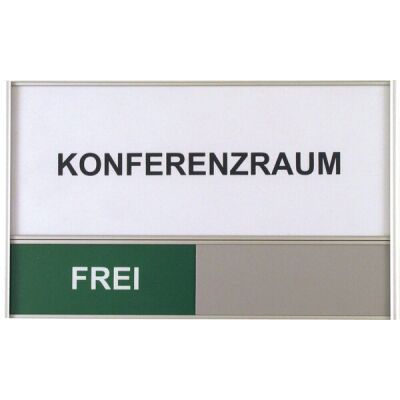 Türschild Raumbelegung, Konferenzraum, Anzeiger Frei/Besetzt in rot/grün, Schiebeschild, silber