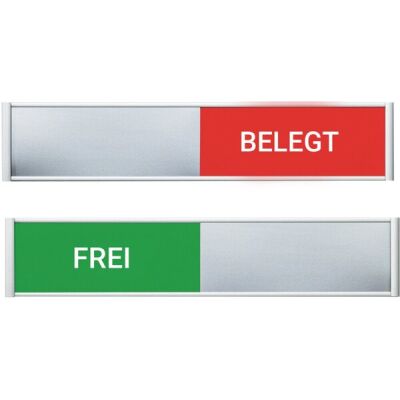 Türschild Raumbelegung, Anzeiger Frei/Belegt in grün/rot, Schiebeschild, silber